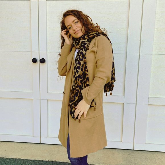 Sweater Cardigan Long Duster, Below the Knees with Pockets, Camel Tan Color - Picture 2 of 11